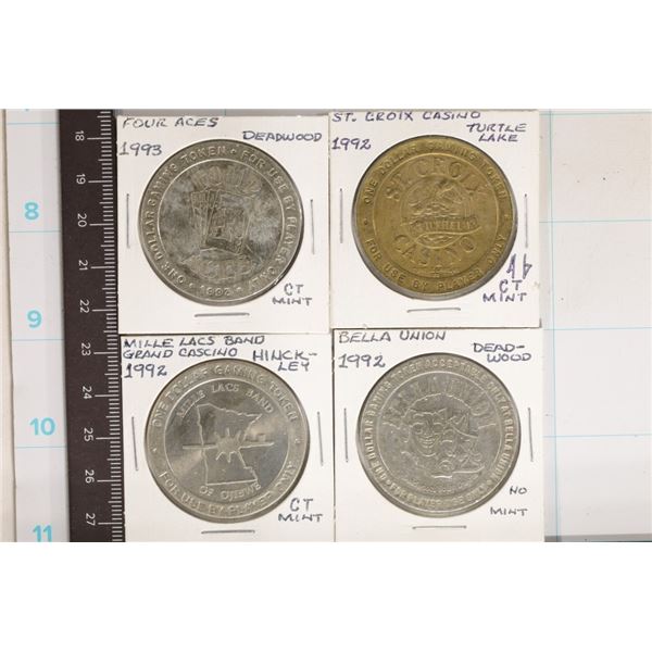 4-$1 METAL CASINO GAMING TOKENS: 1992 ST. CROIX