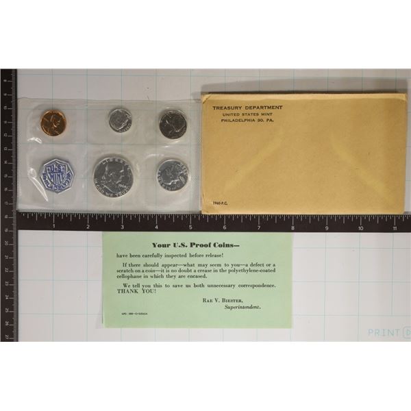 1960 US SILVER PROOF SET (WITH ENVELOPE) AND PAPER
