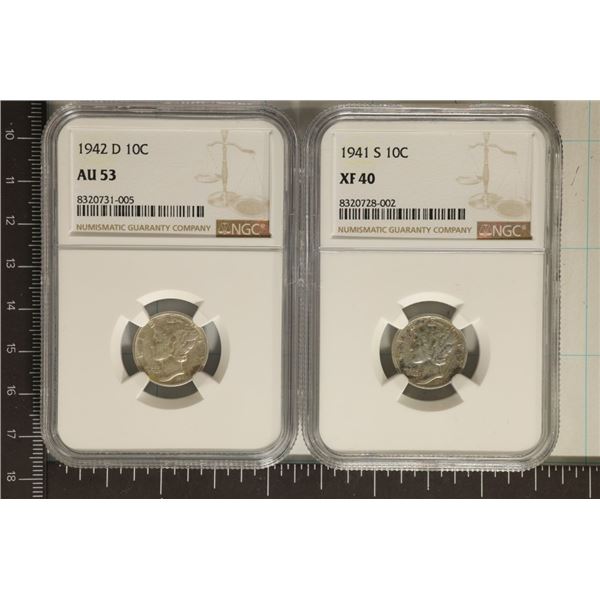 2 NGC MERCURY DIMES: 1941-S XF40 & 1942-D AU53