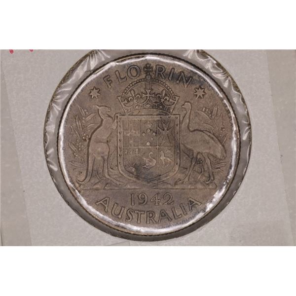 1942 AUSTRALIA SILVER 1 FLORIN .3364 OZ. ASW