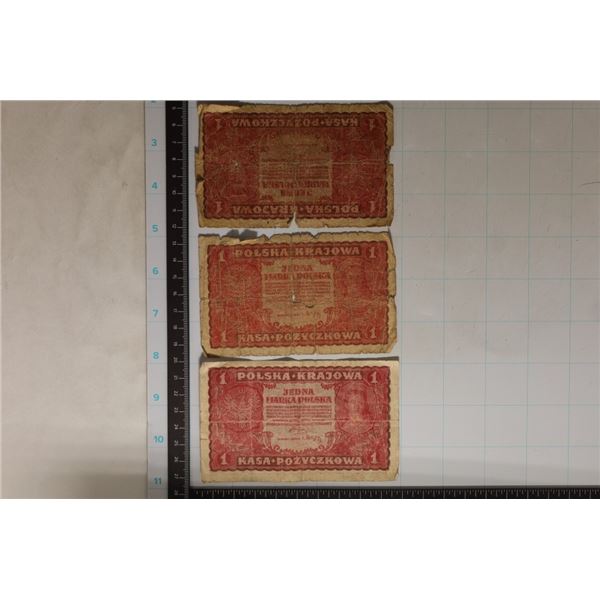 3-POLISH ONE MARKA BILLS: TWO ARE HEAVILY