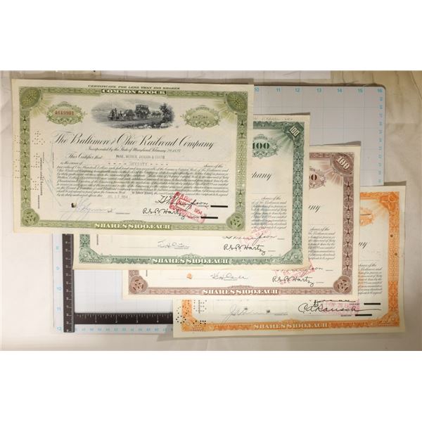 4 ASSORTED VINTAGE RAILROAD STOCK CERTIFICATES