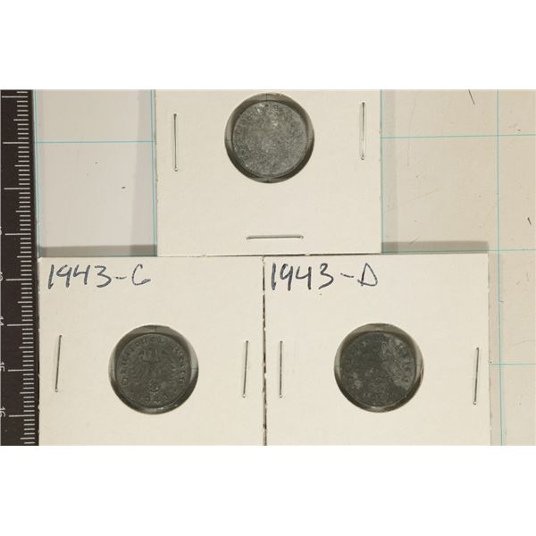 1943-A, 43-D & 43-G GERMAN 1 PFENNIGS WITH