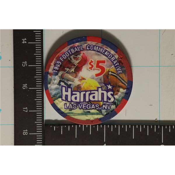 1995 HARRAH'S FOOTBALL COMMEMORATIVE $5 CASINO