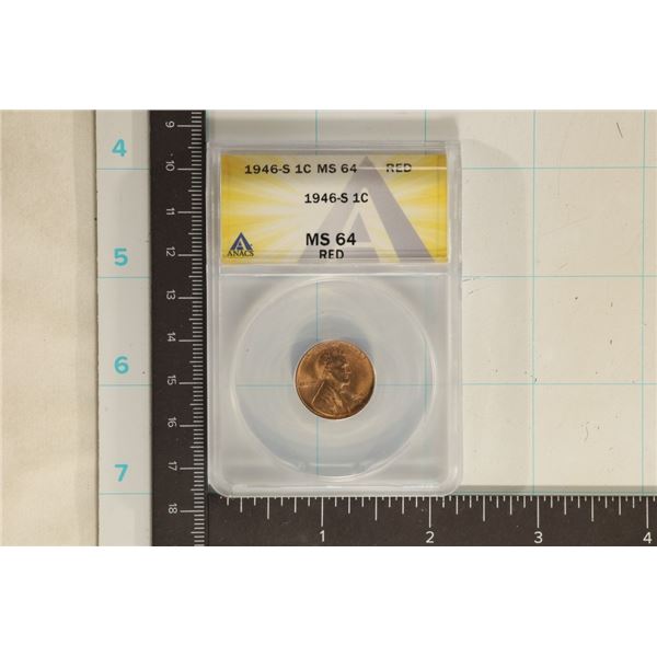 1946-S LINCOLN WHEAT CENT ANACS MS64 RED