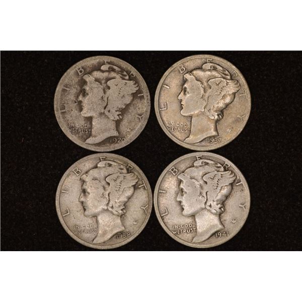1920-D, 37, 38-S & 1941-D SILVER MERCURY DIMES