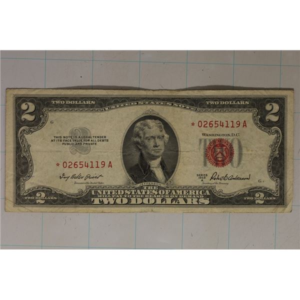 1953-A US STAR NOTE RED SEAL $2 BILL