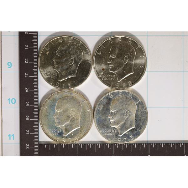 1971-S, 72-S, 73-S & 1974-S IKE SILVER UNC DOLLARS