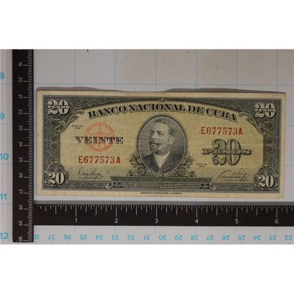 1949 CUBA 20 PESO BILL "ANTONIO MACEO"