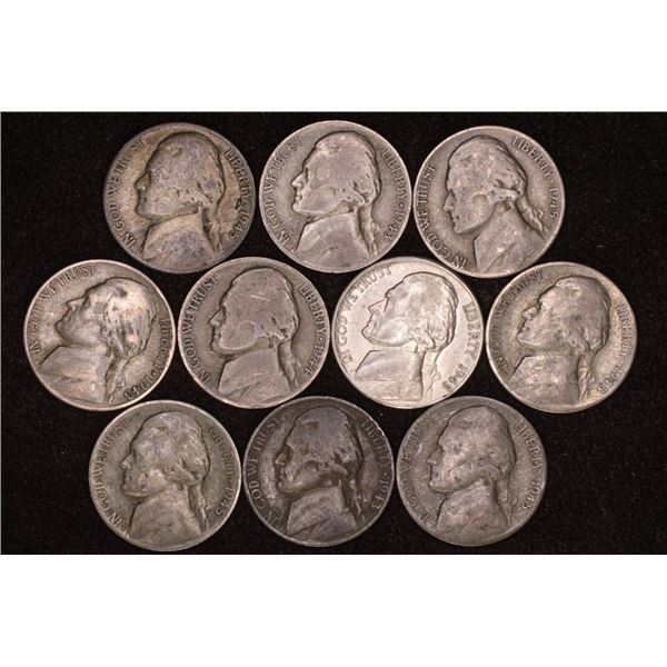 10 ASSORTED 35% SILVER JEFFERSON WAR NICKELS