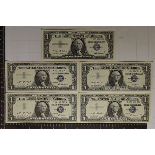 5-CRISP UNC CONSECUTIVE # US $1 SILVER CERTS