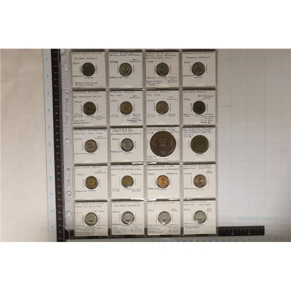 20 ASSORTED METAL TRANSPORTATION TOKENS: PHOENIX