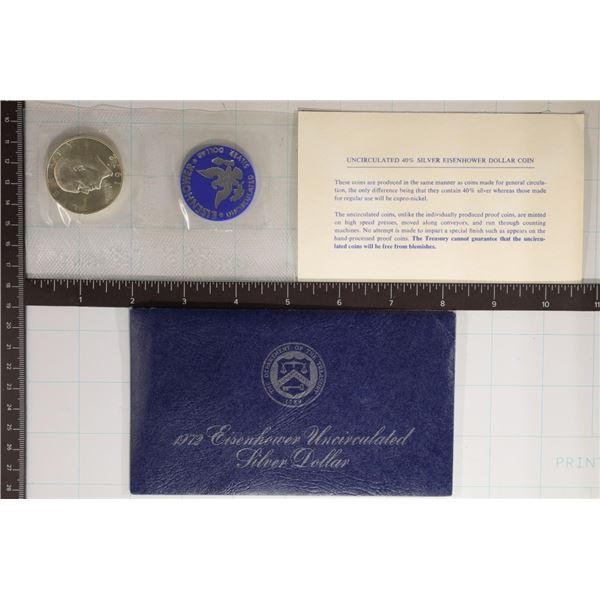 1972 IKE SILVER DOLLAR (BLUE PACK) AND CARD