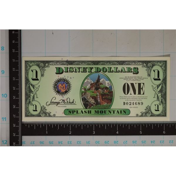 2014 CRISP UNC ONE DISNEY DOLLAR "SPLASH MT.)