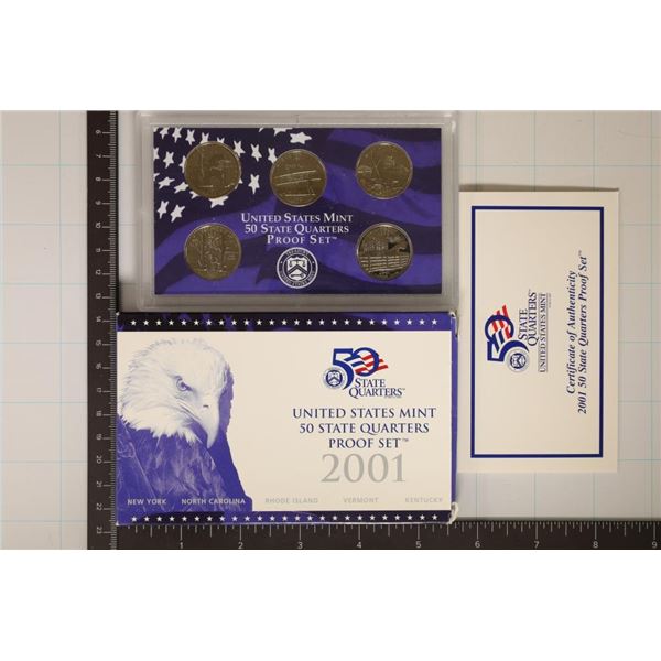 2001 US 50 STATE QUARTERS PROOF SET WITH BOX &