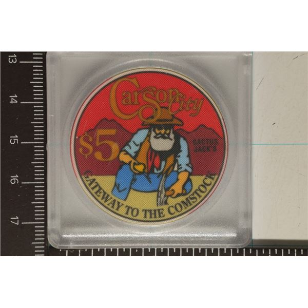 1996 CACTUS JACK'S $5 CASINO CHIP CARSON CITY