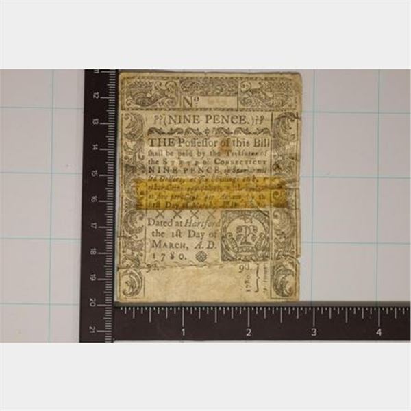 CONTINENTAL CURRENCY 1780 HARTFORD 9 PENCE