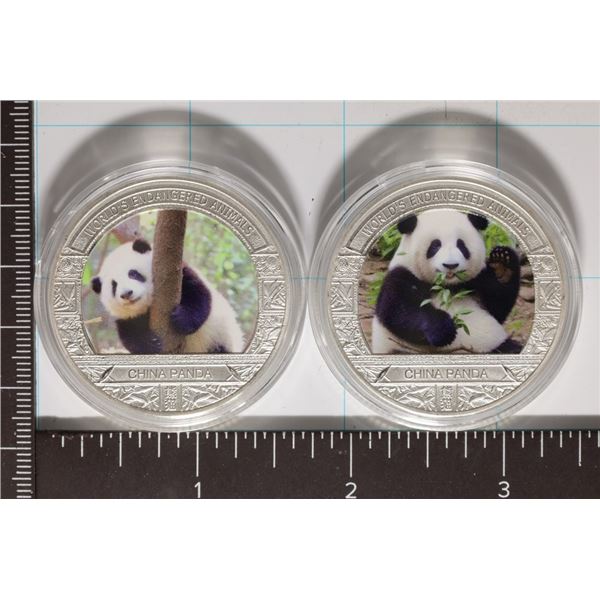 2 SILVER PLATED COLORIZED CHINA PANDA UNC COINS