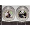 Image 1 : 2 SILVER PLATED COLORIZED CHINA PANDA UNC COINS