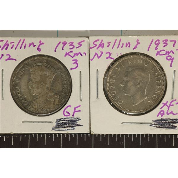 1935 & 1937 NEW ZEALAND SILVER 1 SHILLINGS .1816