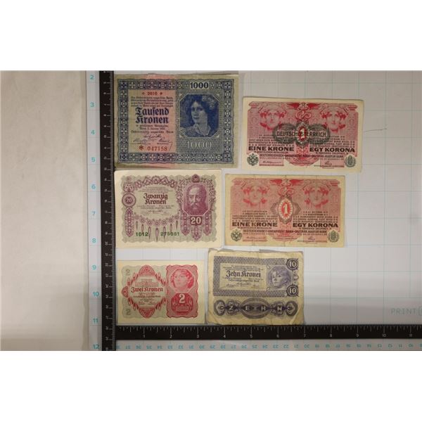6-AUSTRIA BILLS: CU-1922- 2 KRONEN, 1922-10 KRONEN