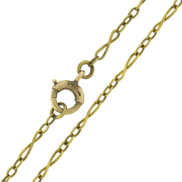 Art Nouveau Krementz 14K Gold Sapphire, Pearl & Enamel Lavalier Pendant & Chain