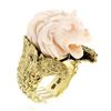 Image 9 : Vintage 14k Gold LARGE Hand Carved Lion's Head Soft Pink Angel Skin Coral Ring