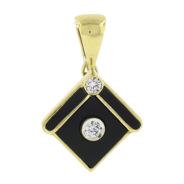 Vintage 14K Gold Inlaid Black Onyx & 0.28 ctw Bezel Round Diamond Enhancer Penda