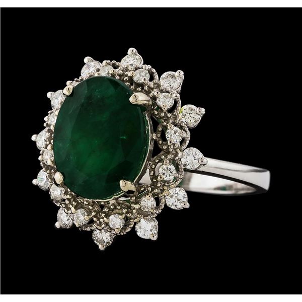 3.09 ctw Emerald and Diamond Ring - 14KT White Gold