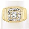 Image 2 : Men's Ribbed 14K Gold 1.91 ctw GIA Princess Cut Diamond Solitaire & Halo Ring
