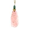Image 2 : 14k Gold GIA Large Floral Carved Rose Quartz w/ Green Tourmaline Pendant & Chain