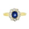 Image 4 : Vintage 14k Yellow Gold GIA NO HEAT Cushion Sapphire w/ Diamond Flower Halo Ring