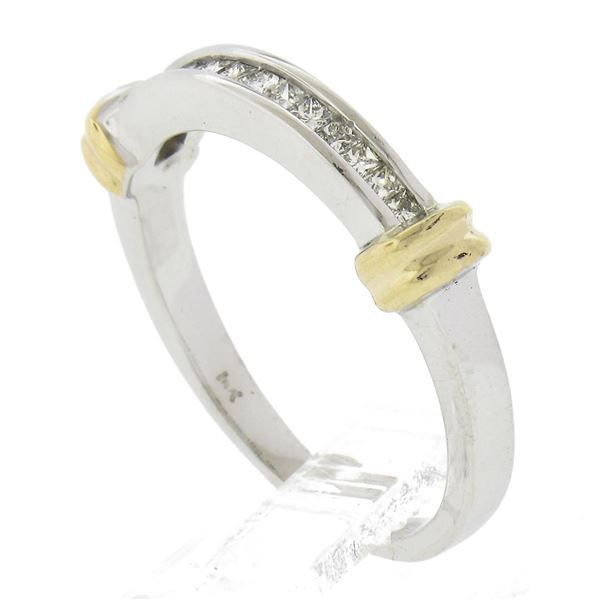 14K Two Tone Gold 0.25 ctw Princess Cut Channel Set Diamond Stackable Band Ring
