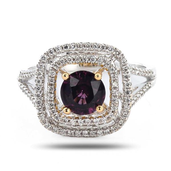 1.03 ctw Purplish Pink Spinel and 0.30 ctw Diamond 18K White and Yellow Gold Rin