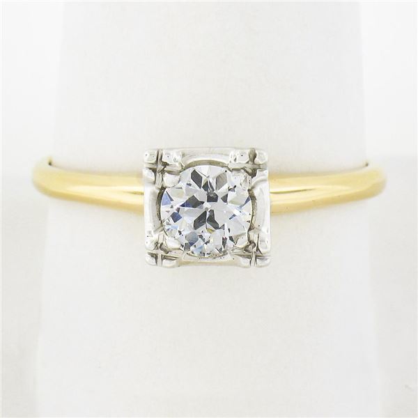 Vintage 14k TT Gold 0.56 ctw Old European Prong Diamond Solitaire Engagement Rin