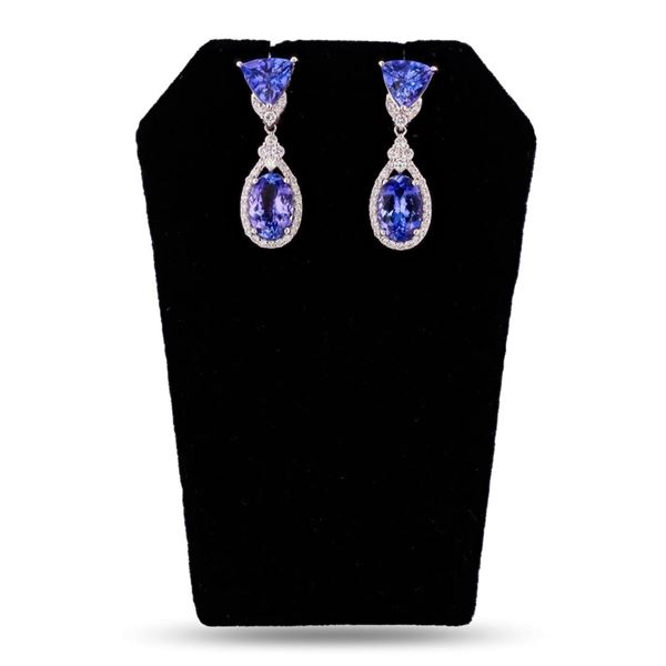 7.65 ctw Tanzanite and 0.83 ctw Diamond Platinum Dangle Earrings