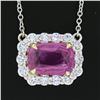 Image 4 : NEW 18K Gold 5.24 ctw GIA NO HEAT Pink Sapphire & Diamond Halo Pendant Necklace