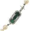 Image 2 : Vintage 17.5" Cultured Pearl Strand Necklace w/ 18k Gold Emerald & Diamond Clasp
