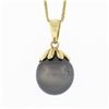 Image 2 : 14K Yellow Gold 11.8mm Tahitian Gray Pearl Solitaire Pendant 16" Chain Necklace