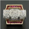 Image 2 : Unique Vintage Retro 14k Gold & Platinum 2.75 ctw Diamond & Ruby Insert Ring Set