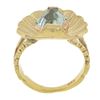 Image 2 : Retro 14k Rosy Yellow Gold Unique Shape Aquamarine in Scalloped Shell Split Ring