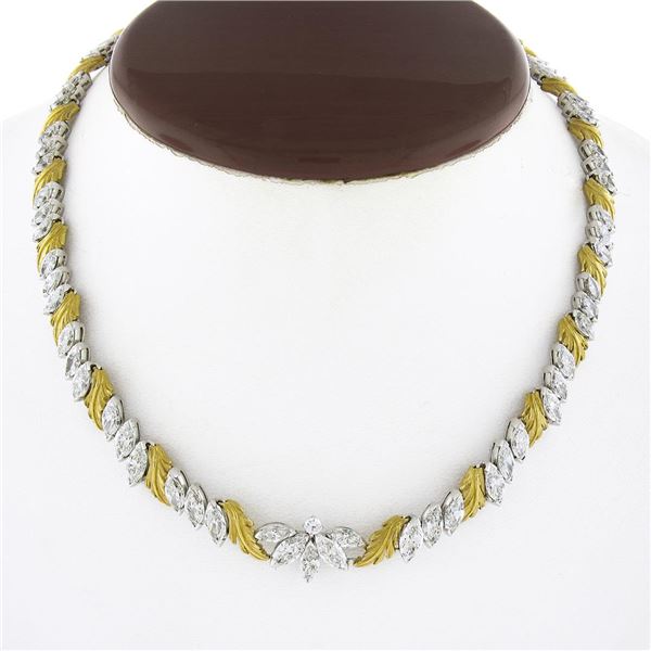 Vintage McTeigue & Co. Platinum & 18K Gold 14.1 ctw Marquise Diamond 16" Necklac