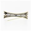 Image 4 : Antique 14k Yellow Gold Square Blue Montana Sapphire & Pearl Open Bar Pin Brooch