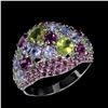 Image 2 : Natural Peridot Rhodolite Tanzanite Ring