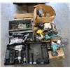 Image 1 : Contents of Pallet: Porter-Cable Nail Gun, Disc Grinders, Makita DS4011 Spade Handle Drill, etc
