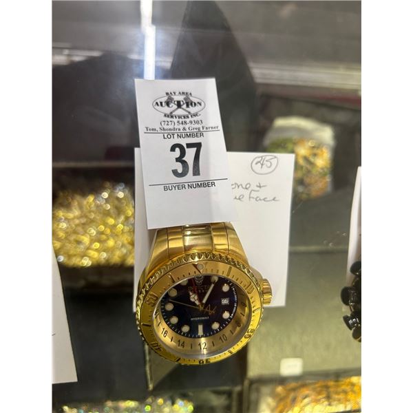 Invicta Watch # 29731 Goldtone w/Blue Face Dive Watch - 3300 FT.