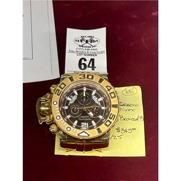 Invicta Watch # 31428 Goldtone w/Bronze Face Dive Watch Oceans Sea Hunter