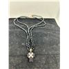 Image 3 : Black Onyx Double Strand Necklace/Cross w/9 Single Cut Diamonds - Replacement