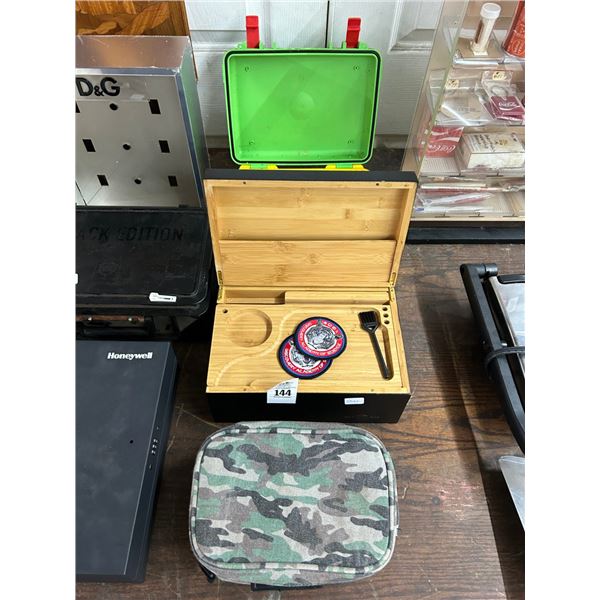 Camo Storage Bag, Wooden Storage Box, Plastic Transport Case, Honeywell Lock Box,