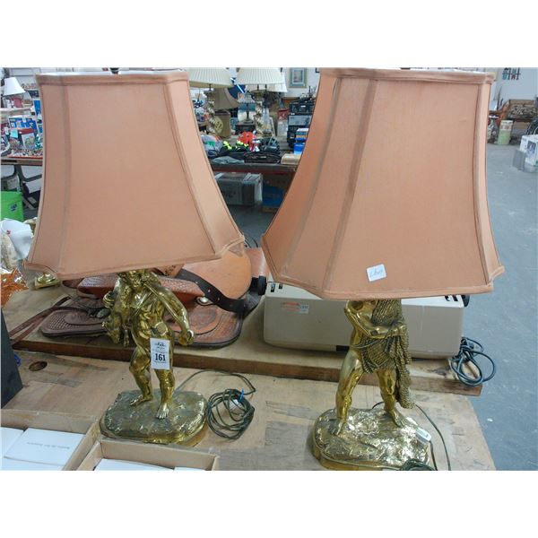 Brass Cast Cherub Lamps - Pair